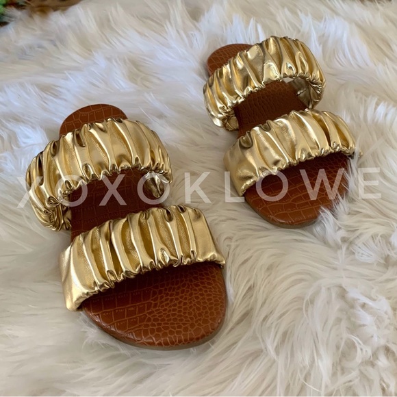 Gold Metallic Double Band Scrunch Sandal - Picture 8 of 13